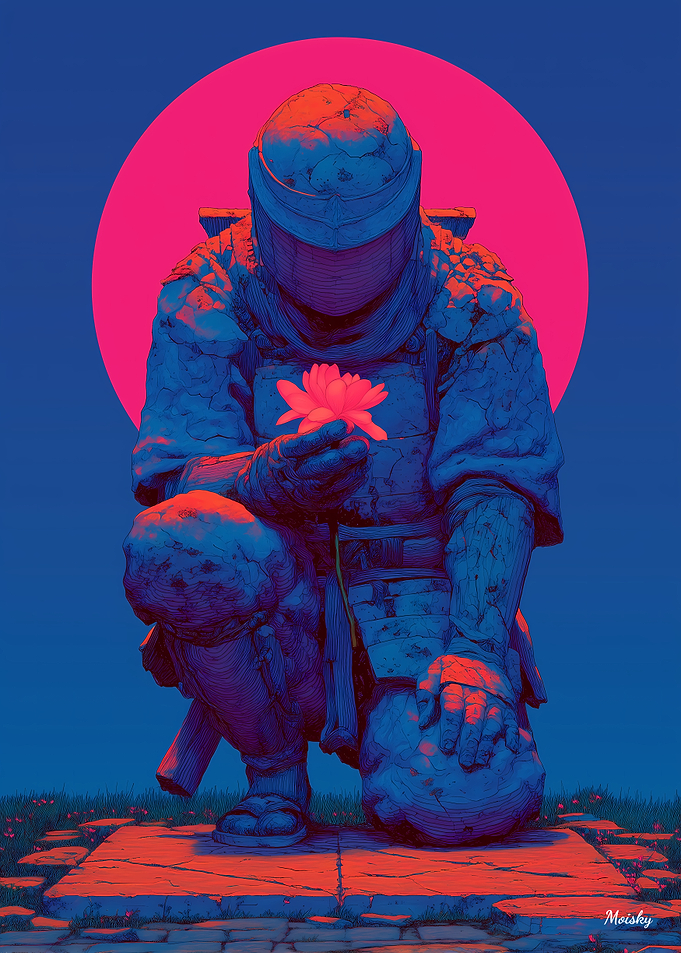 The Warrior Who Chose the Flower – Peaceful Samurai Fantasy Art