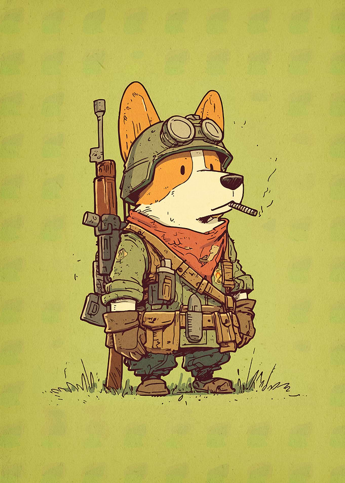 Corgi Soldier Cartoon Character