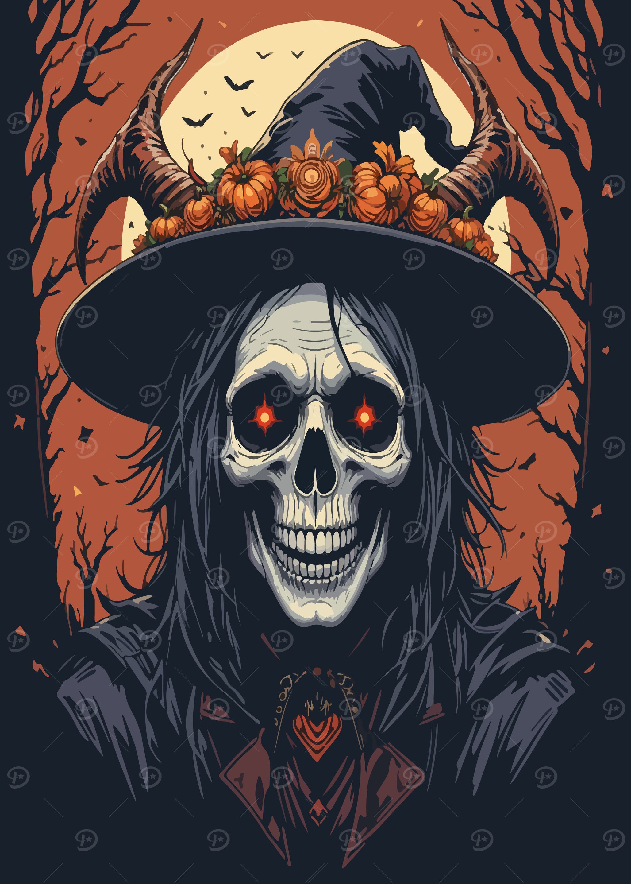 Halloween Witch Skull with Horns