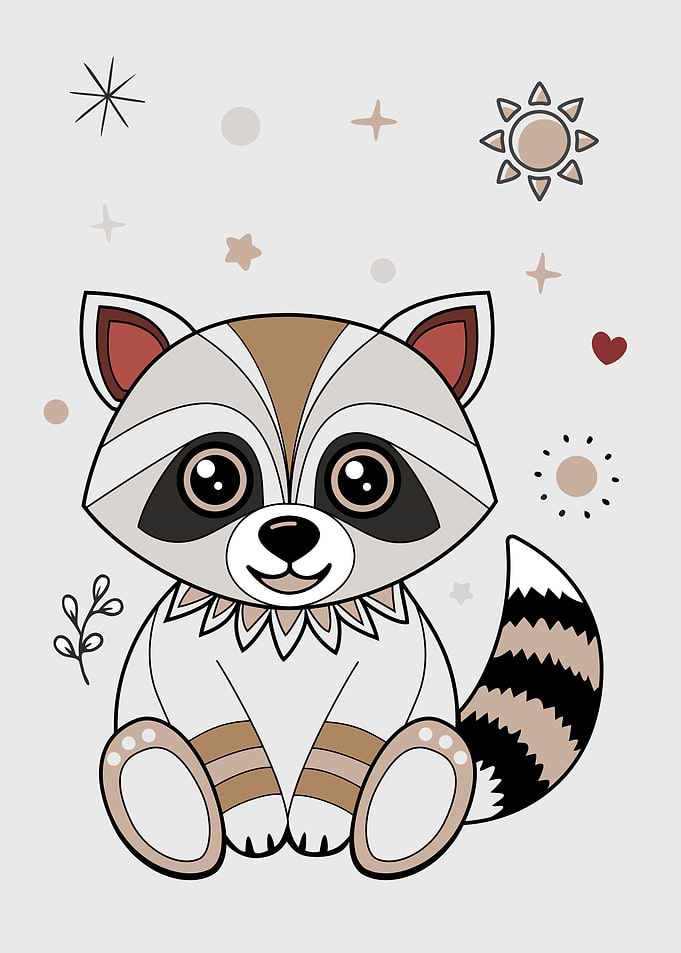 Plush Raccoon With Pattern And Fluffy Tail.