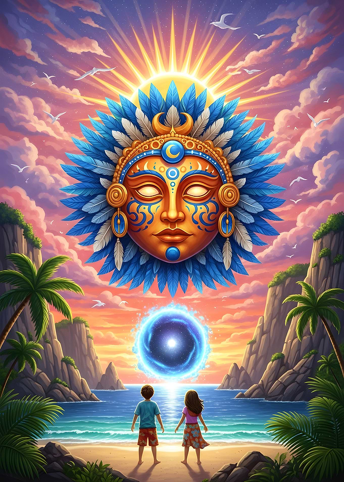 Tropical Beach with Sun God and Portal