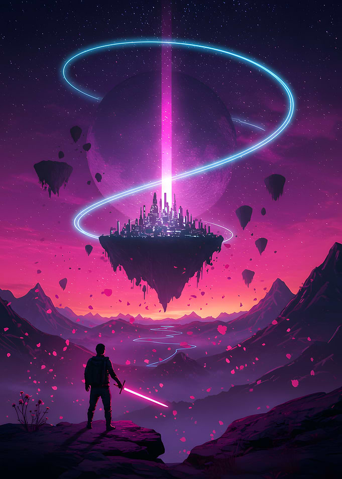 Fantasy floating city landscape