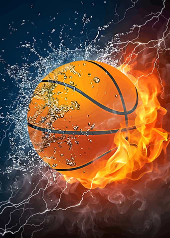 Basketball Ball with Fire and Water