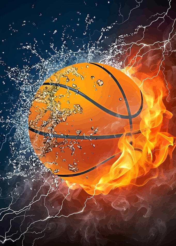 Basketball Ball with Fire and Water