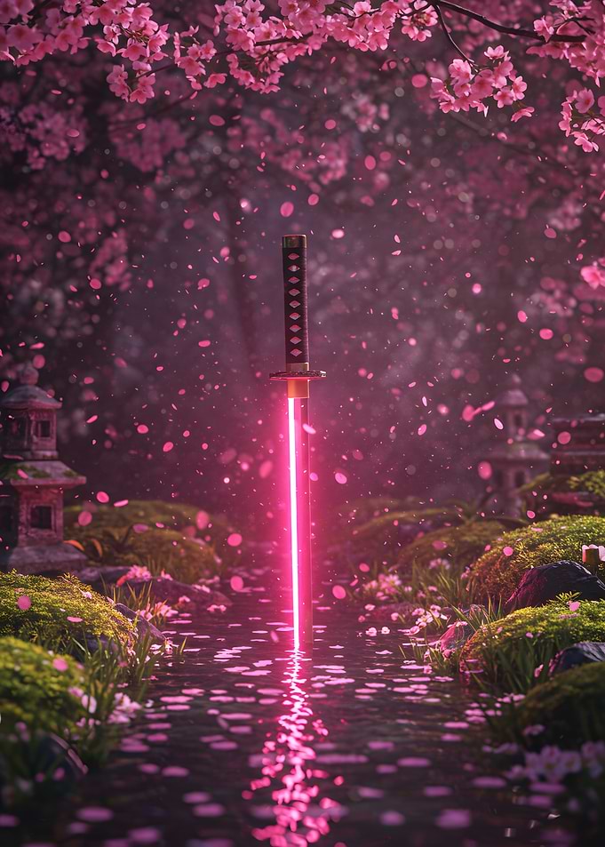 Neon Katana in Cherry Garden