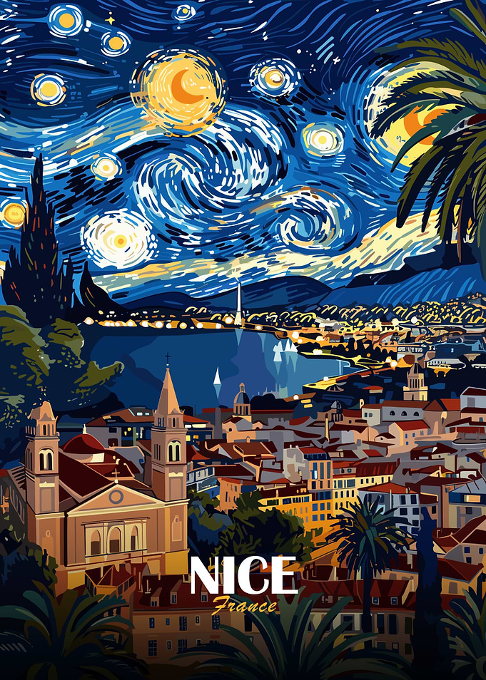Nice, France, Starry Night Inspired Art