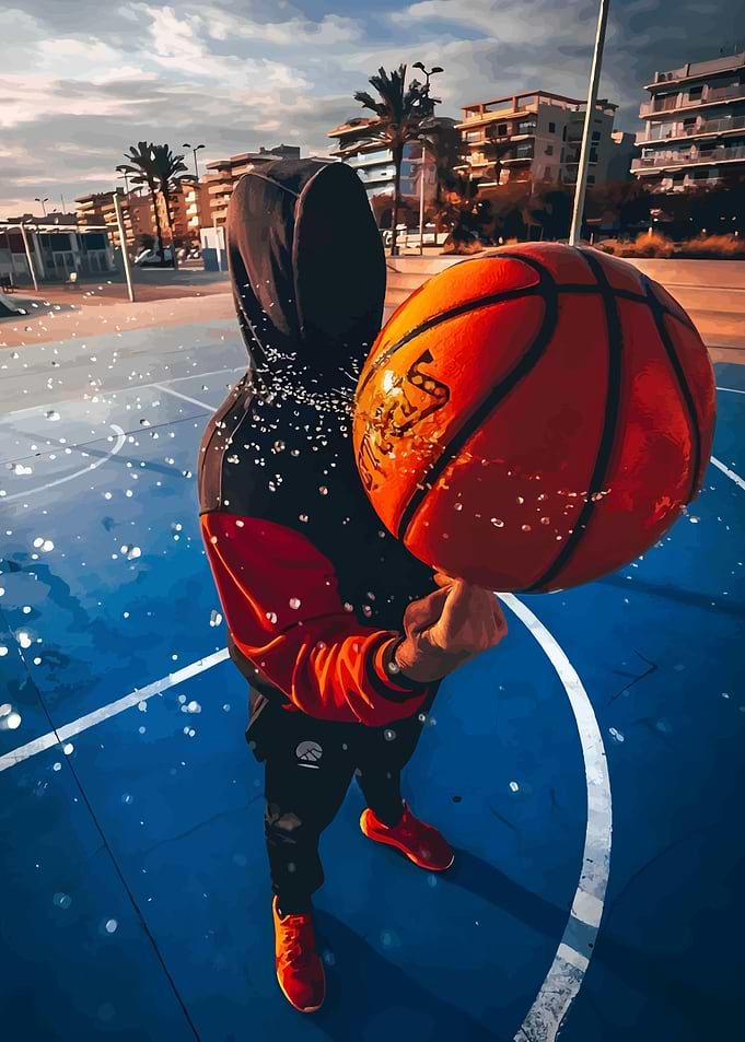 Basketball Spin on Blue Court