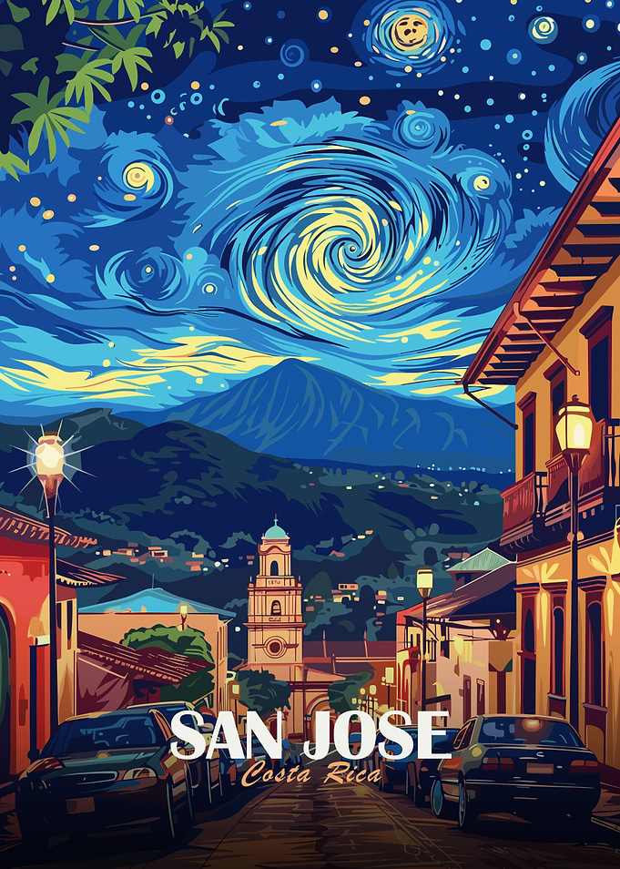 San Jose Costa Rica Nightscape Art