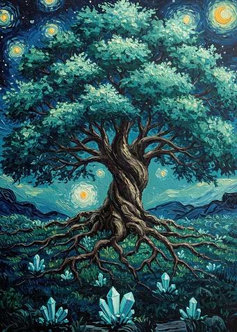 Starry Night Tree with Crystals