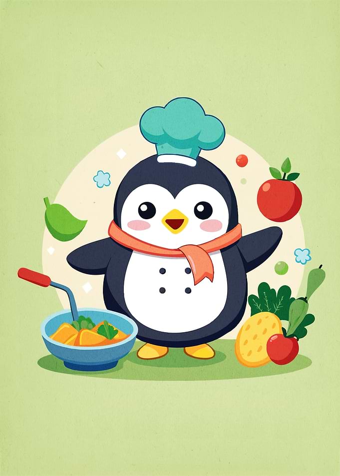 Cartoon Penguin Vegetables