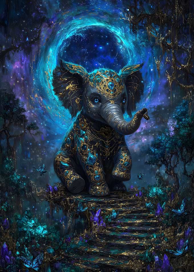 Ornate Elephant in Magical Forest