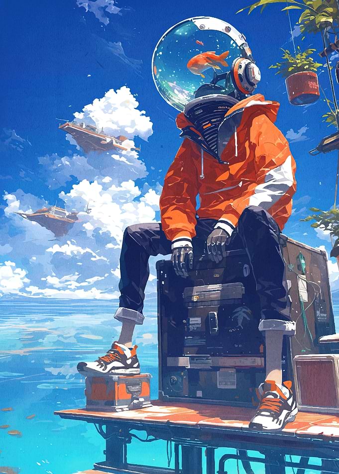 Futuristic Fishbowl Head Character