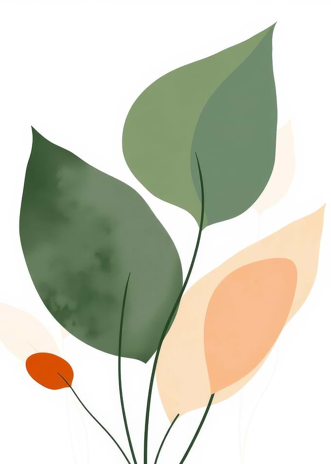 Minimalist Floral Art with Green Leaves