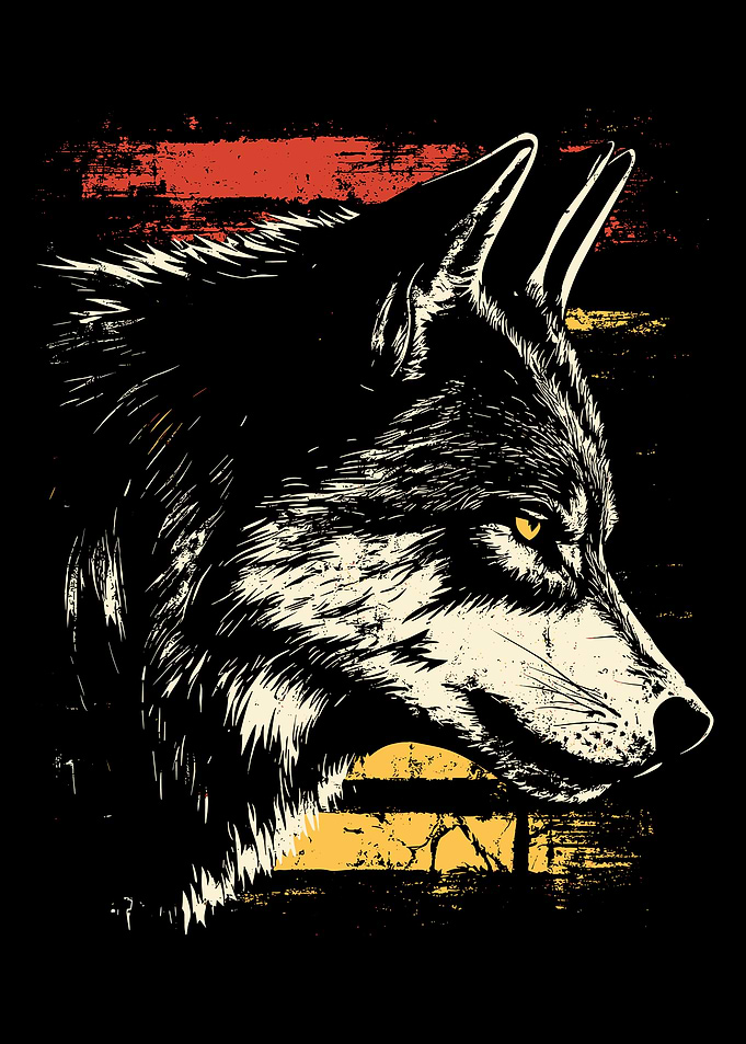 Wolf Profile with Sunset Graphic
