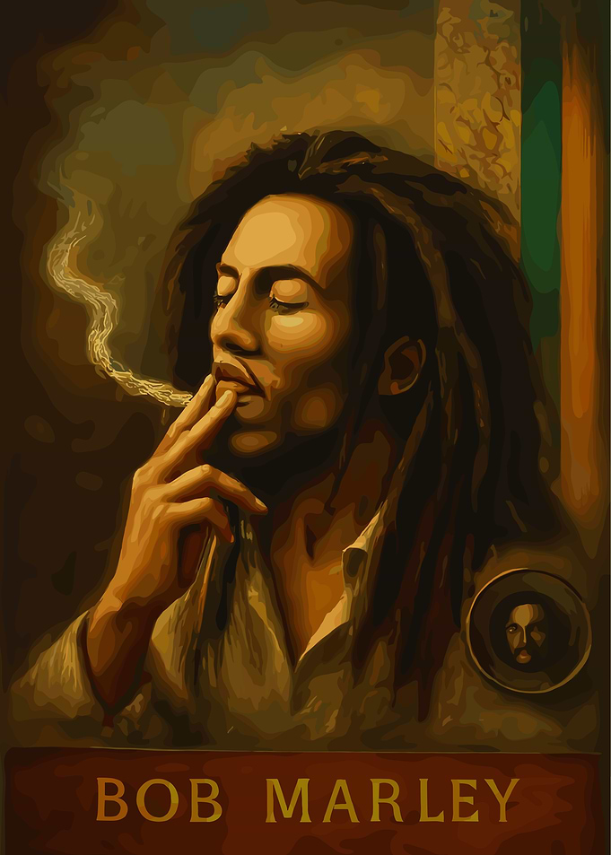 Bob Marley Portrait Smoking