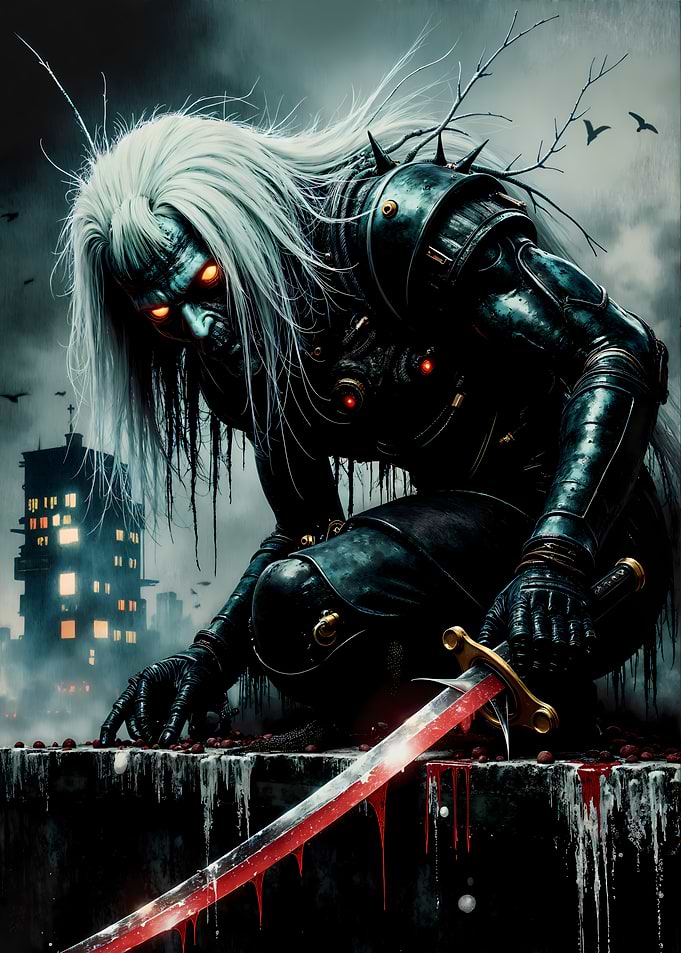 Dark Warrior with Bloody Sword
