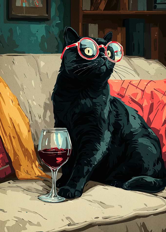 Sophisticated Cat with Wine