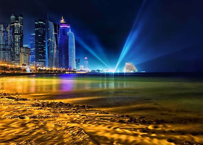 doha, qatar skyline at night