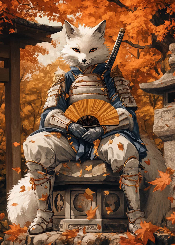 Fox Samurai in Autumn Landscape