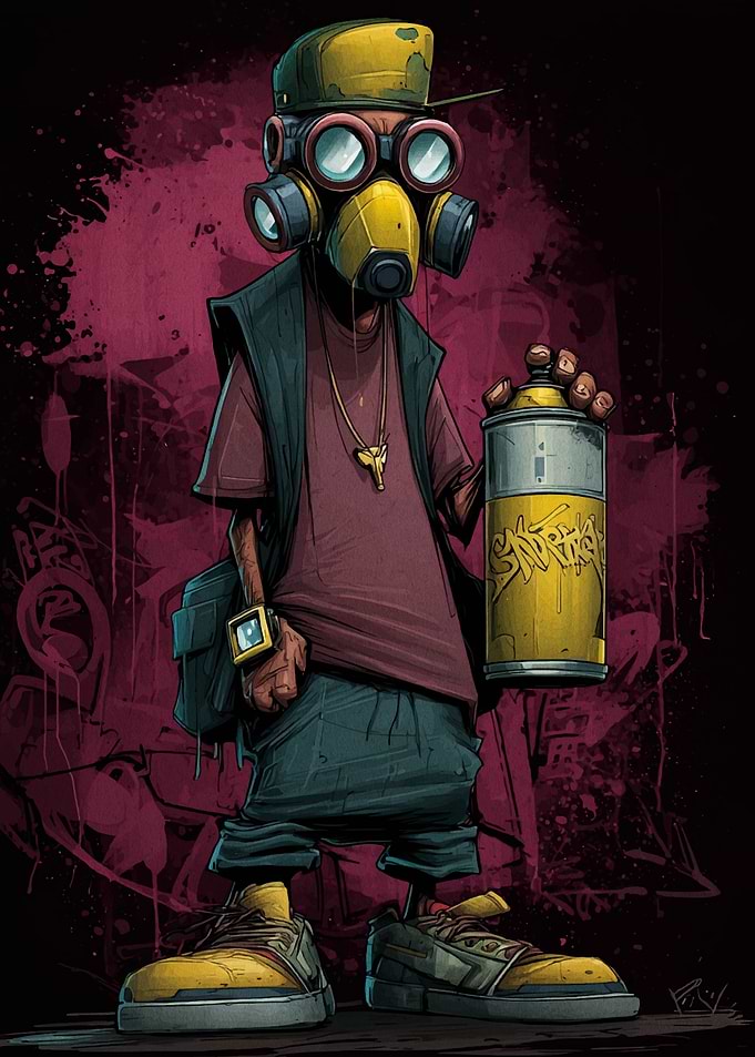 Graffiti Artist with Gas Mask