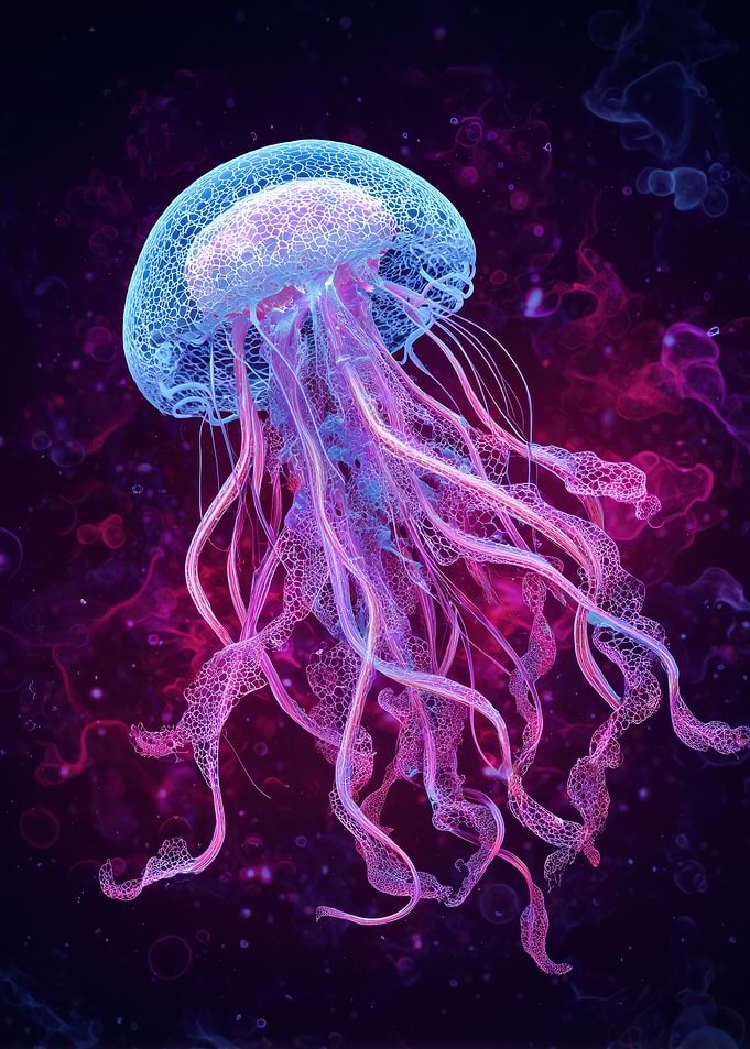 Glowing Jellyfish in Deep Sea