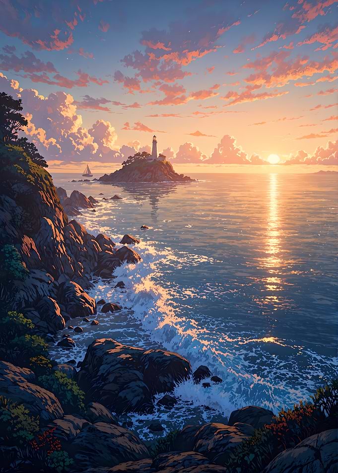 Coastal Lighthouse at Sunset