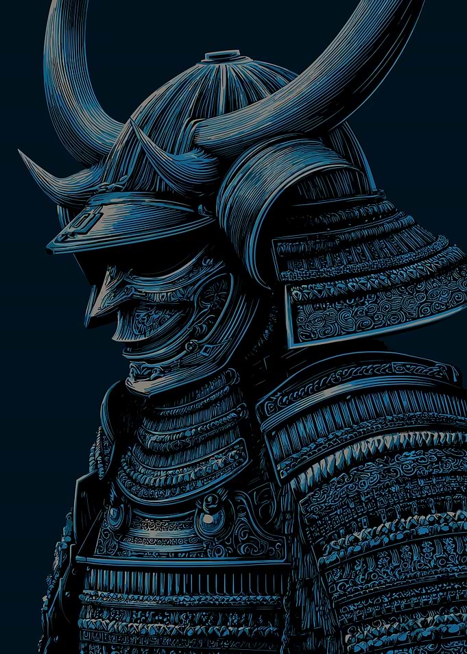 Blue Samurai Armor Illustration