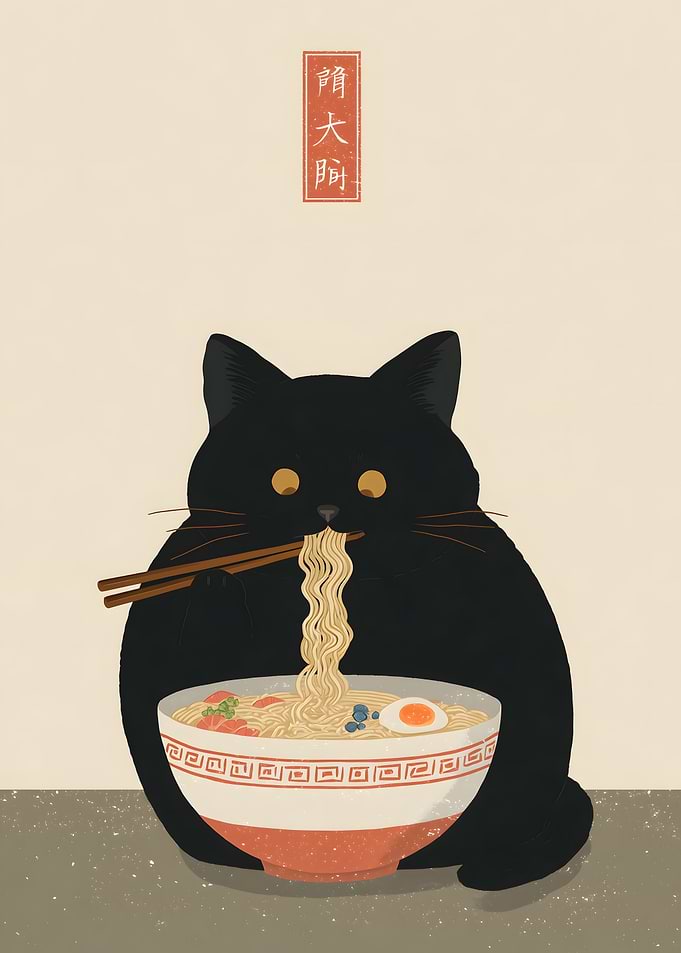 Fat Cat Eating Ramen
