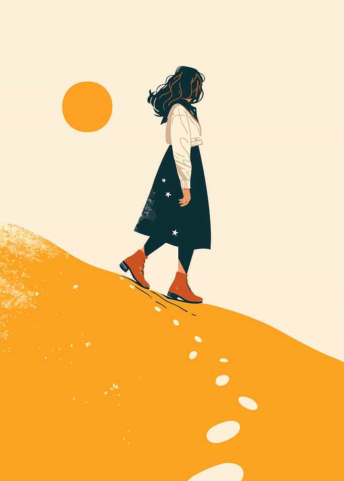 Sand Dune Walk Girl Minimalist Art Illustration