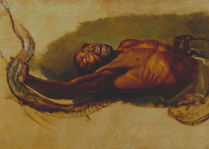 Man with Fish, Oil Painting