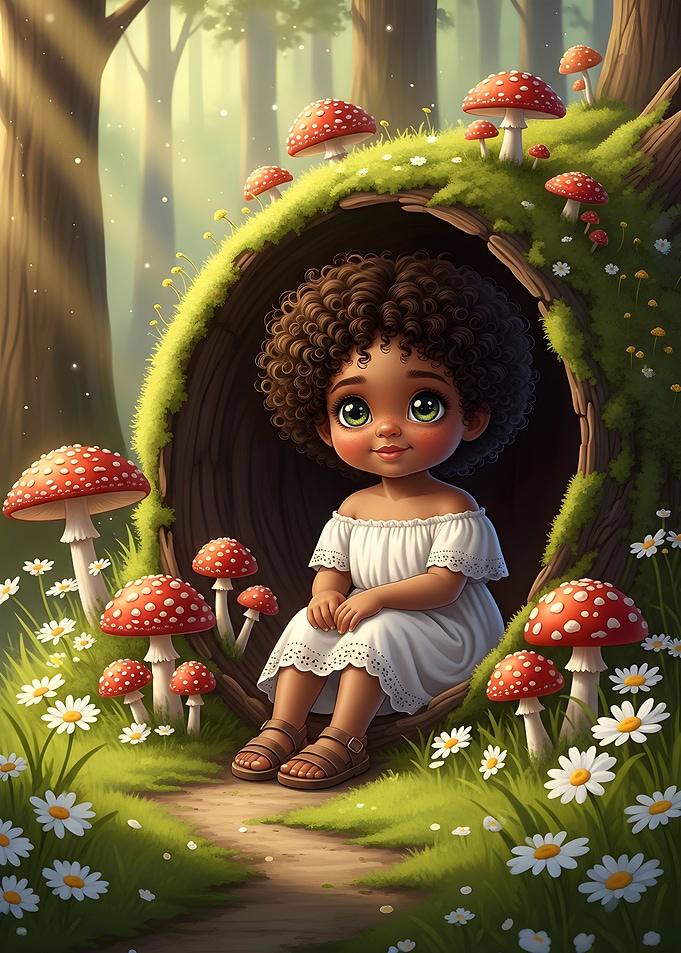 Girl in Mushroom Forest Hollow