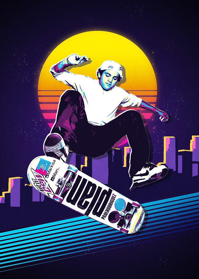 Skateboarder Retro Style Digital Art