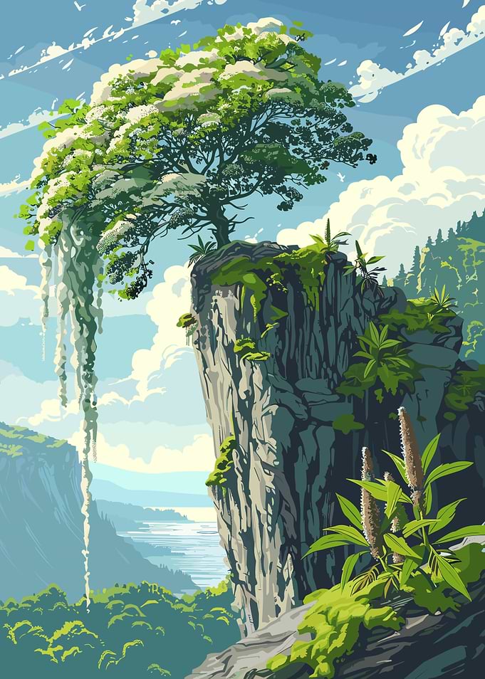 Cliffside Tree Landscape Digital Art