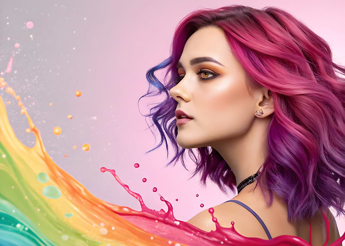 Woman with vibrant pink and purple hair