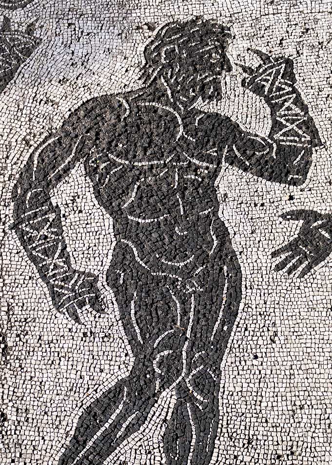 Ancient Mosaic of a Gladiator in Ostia Antica
