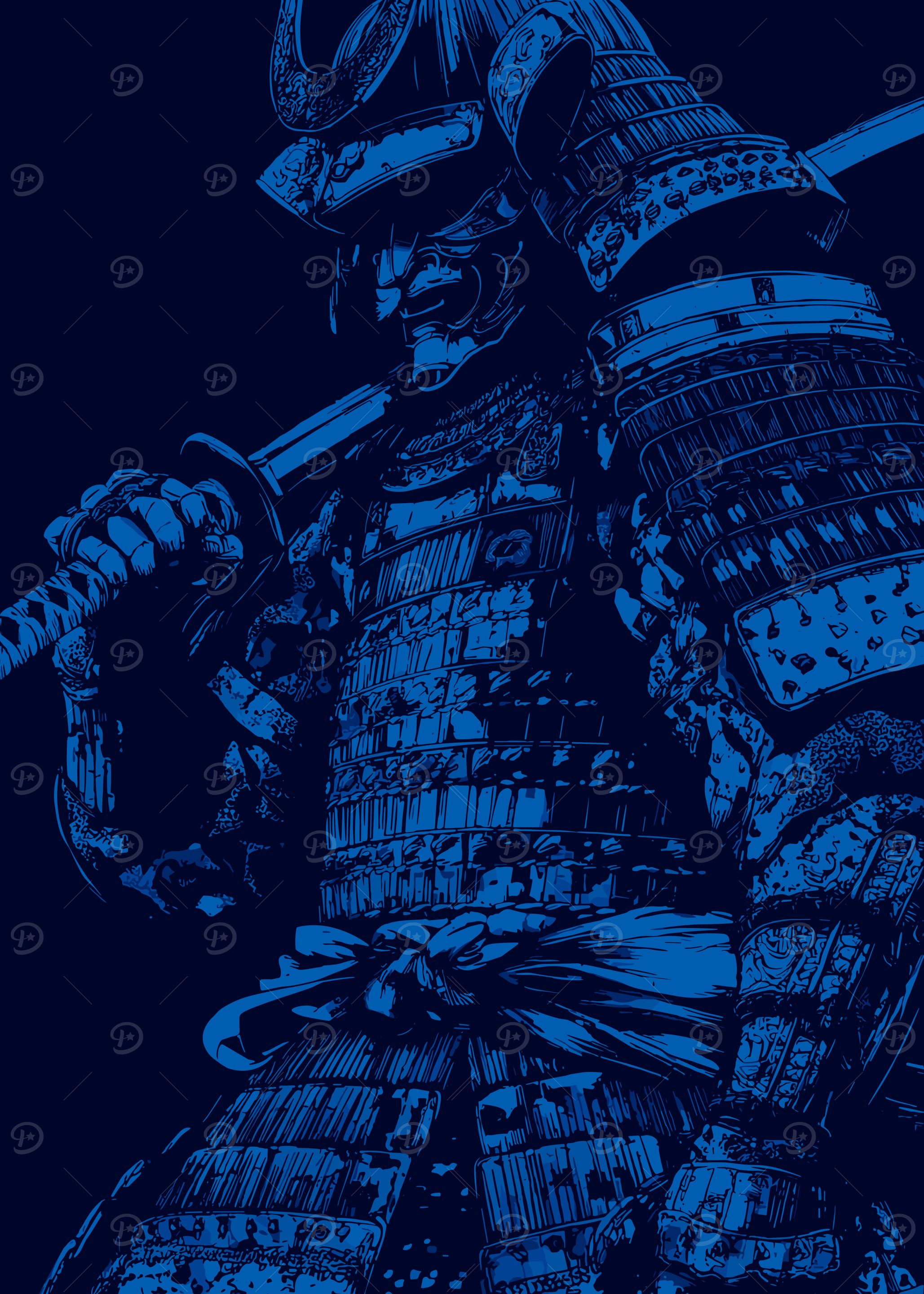 Blue Samurai Warrior Illustration
