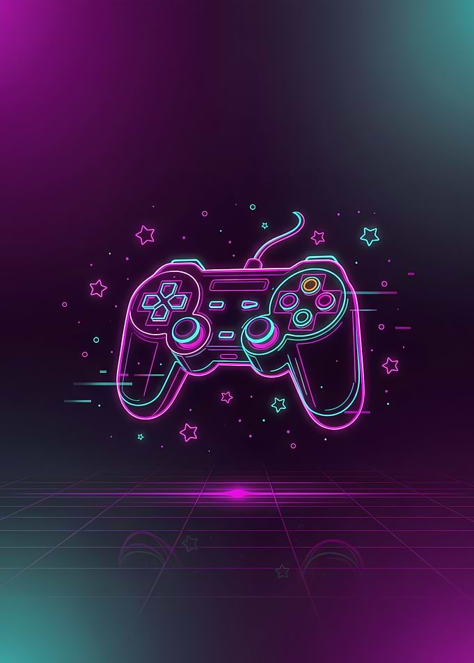 Vaporwave Aesthetic Neon Game Controller – Neon Pink Purple Teal Minimalist Gamer Art