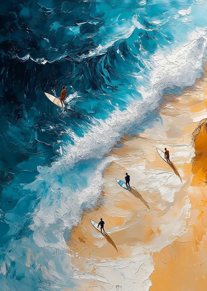 Surfers on the Beach Painting