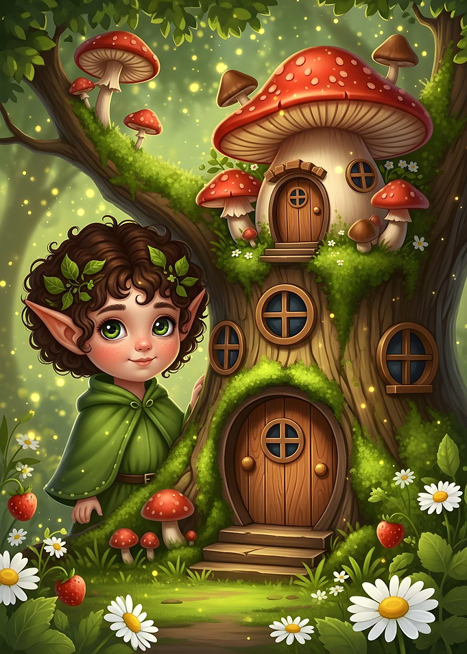 Cute Elf and Mushroom House
