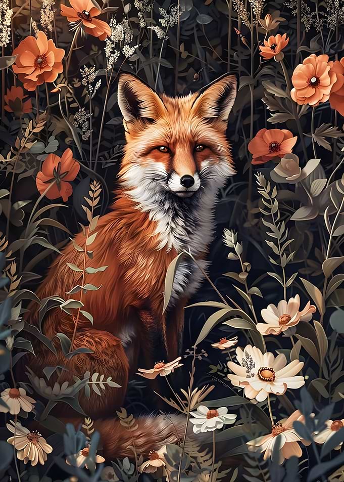 Fox in a Floral Garden