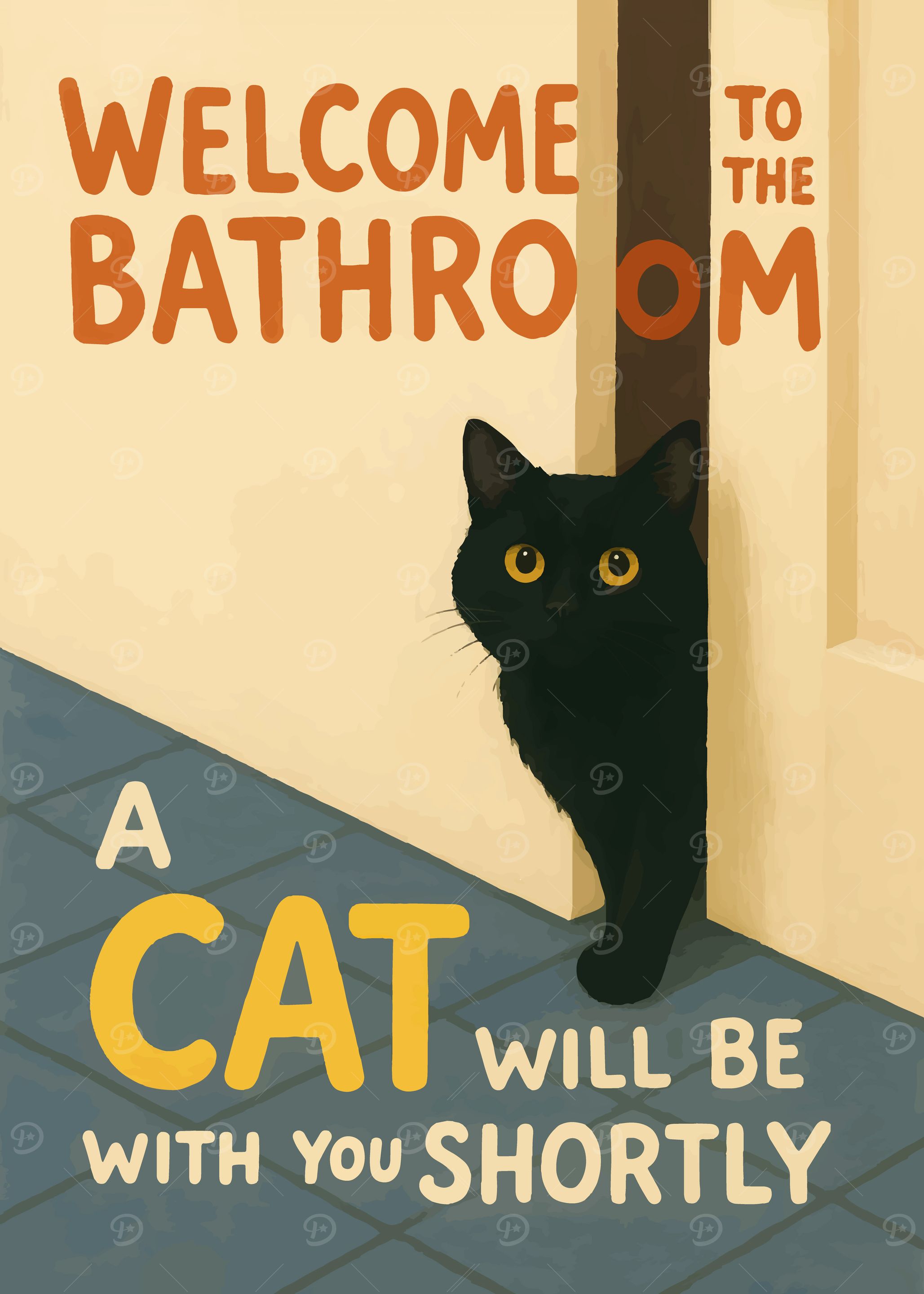 Fat Cat Welcome Bathroom Art