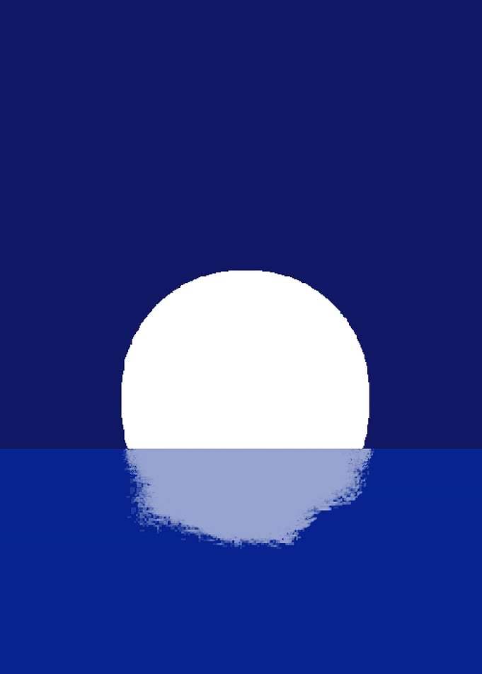 White Circle Reflection on Blue Surface