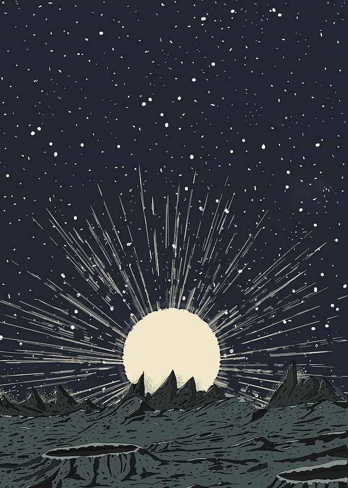 Lunar Landscape with Starry Sky