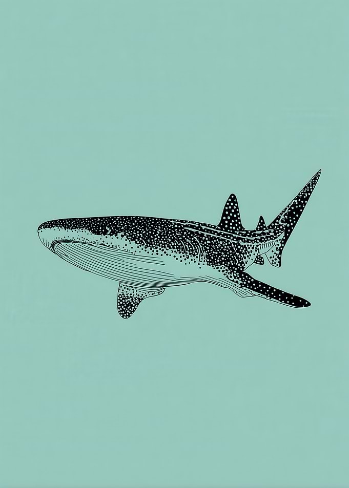 Whale Shark Illustration on Teal Background