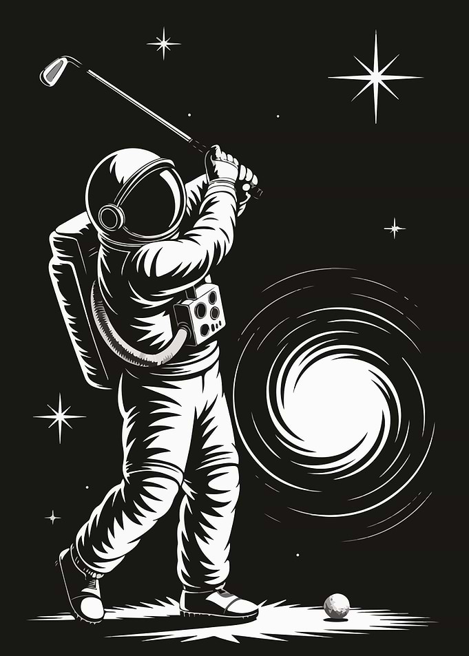 Astronaut Golfing in Space Illustration