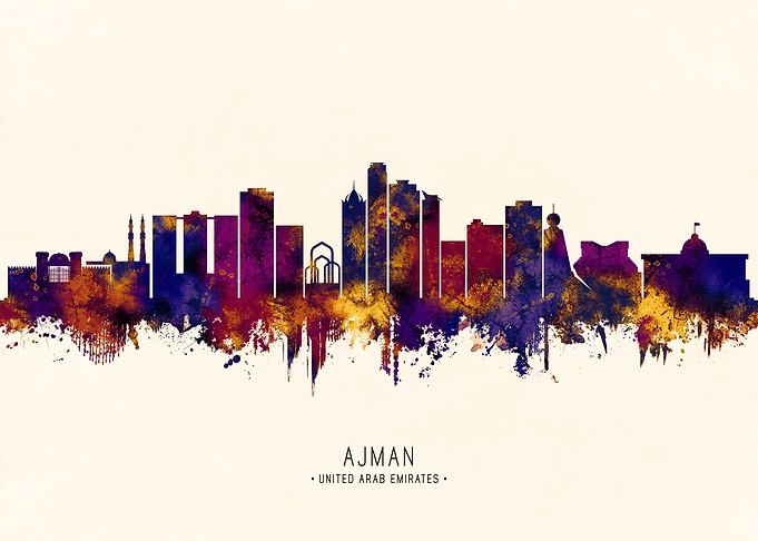 Ajman, United Arab Emirates Skyline Watercolor