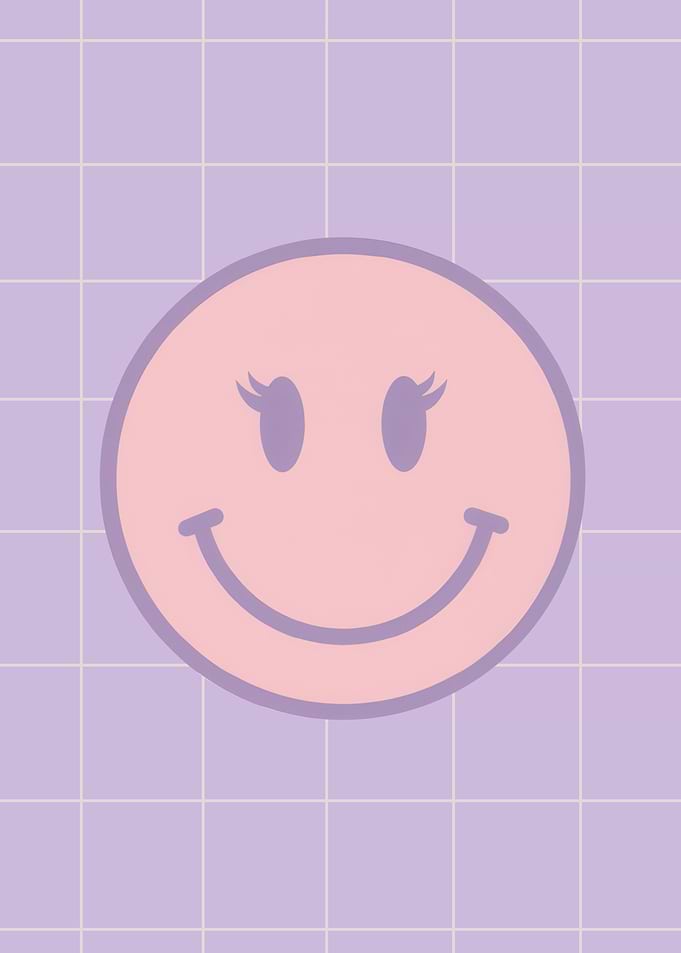Pink Smiley Face on Purple Grid