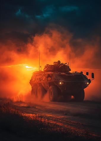 Military Vehicle at Sunset