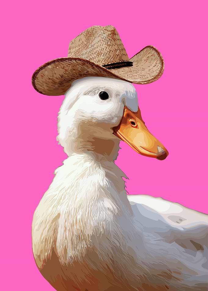 Duck with Cowboy Hat on Pink
