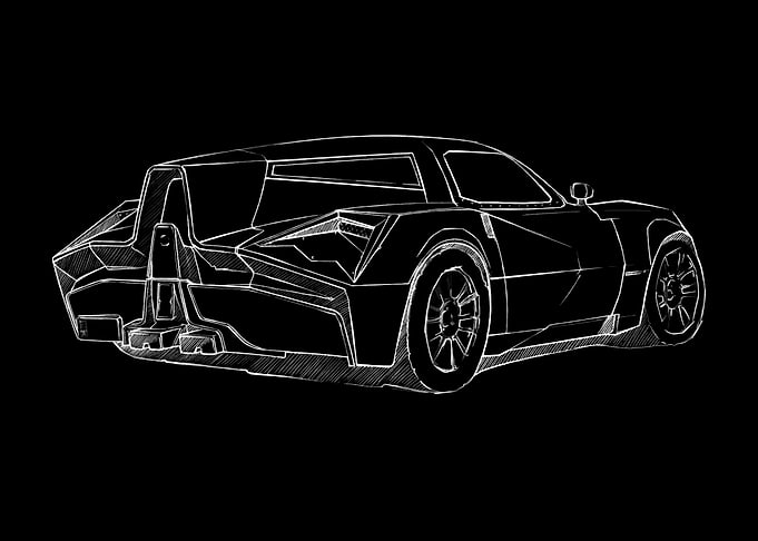 Futuristic Car Sketch on Black Background